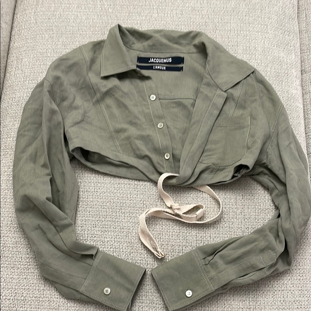 Jacquemus green linen l’amour top